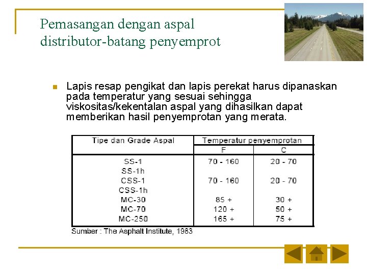 Pemasangan dengan aspal distributor-batang penyemprot n Lapis resap pengikat dan lapis perekat harus dipanaskan Pemasangan dengan aspal distributor-batang penyemprot n Lapis resap pengikat dan lapis perekat harus dipanaskan