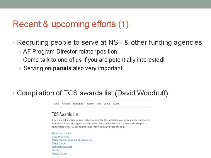 Recent & upcoming efforts (1) • Recruiting people to serve at NSF & other