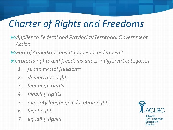 Charter of Rights and Freedoms Applies to Federal and Provincial/Territorial Government Action Part of