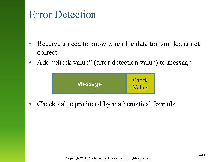 Error Detection • Receivers need to know when the data transmitted is not correct
