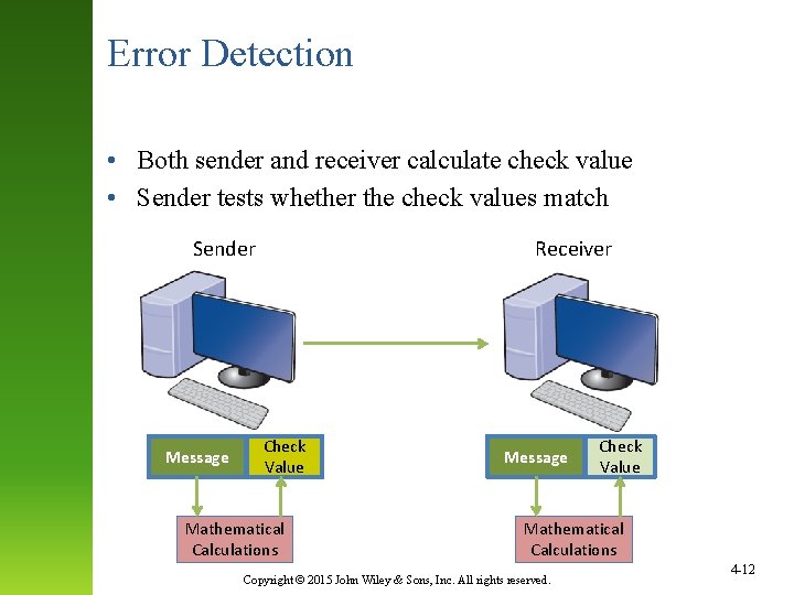 Error Detection • Both sender and receiver calculate check value • Sender tests whether