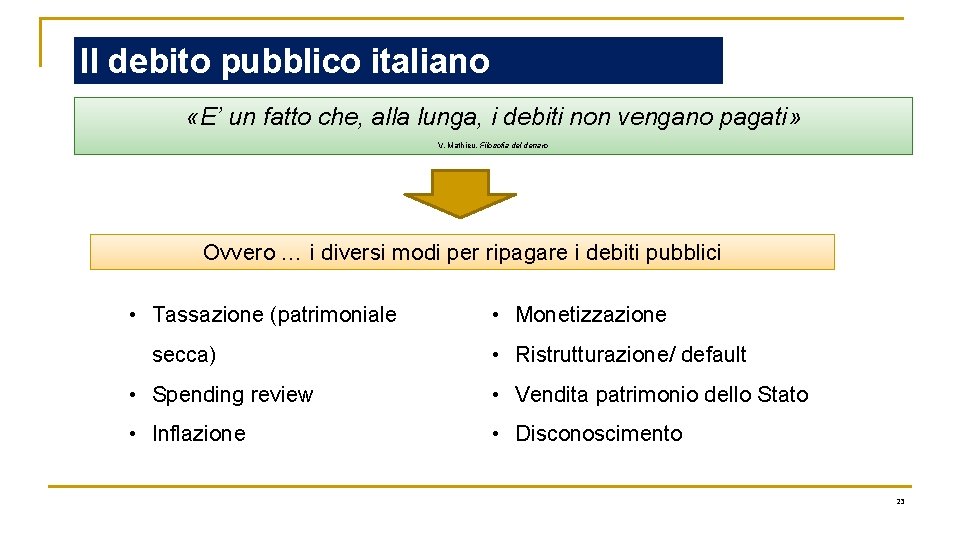 Il debito pubblico italiano «E’ un fatto che, alla lunga, i debiti non vengano