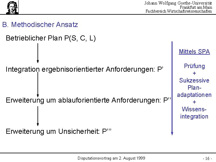 Johann Wolfgang Goethe-Universität Frankfurt am Main Fachbereich Wirtschaftswissenschaften B. Methodischer Ansatz Betrieblicher Plan P(S,