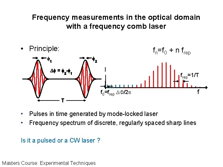 Frequency measurements in the optical domain with a frequency comb laser • Principle: fn=f