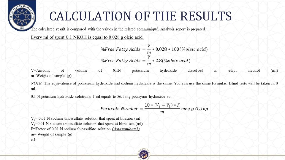 CALCULATION OF THE RESULTS 