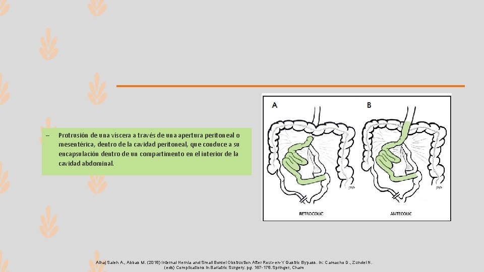 – Protrusión de una víscera a través de una apertura peritoneal o mesentérica, dentro