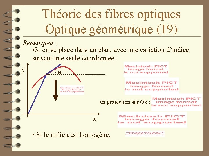 Théorie des fibres optiques Optique géométrique (19) Remarques : • Si on se place