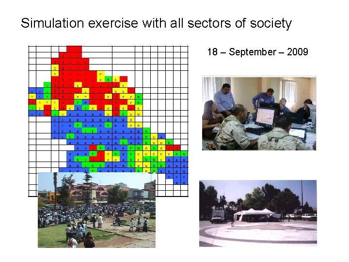 Simulation exercise with all sectors of society 18 – September – 2009 