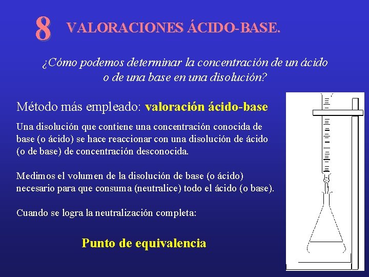 8 VALORACIONES ÁCIDO-BASE. ¿Cómo podemos determinar la concentración de un ácido o de una