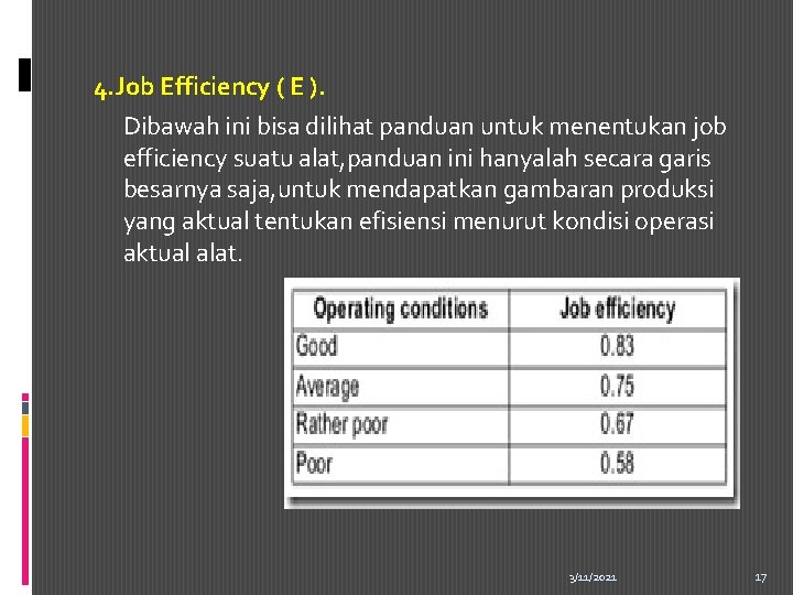 4. Job Efficiency ( E ). Dibawah ini bisa dilihat panduan untuk menentukan job