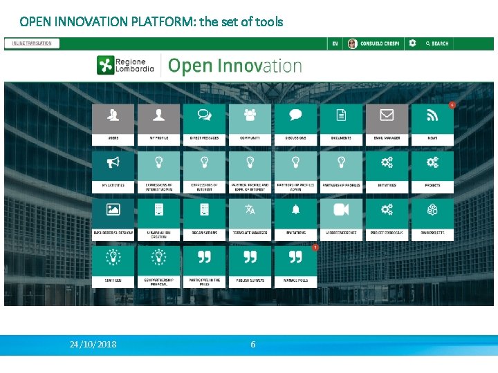 OPEN INNOVATION PLATFORM: the set of tools • Master text styles • Second level