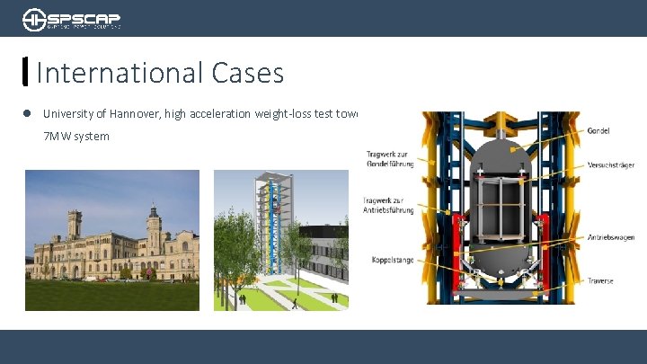 International Cases l University of Hannover, high acceleration weight-loss test tower, 7 MW system