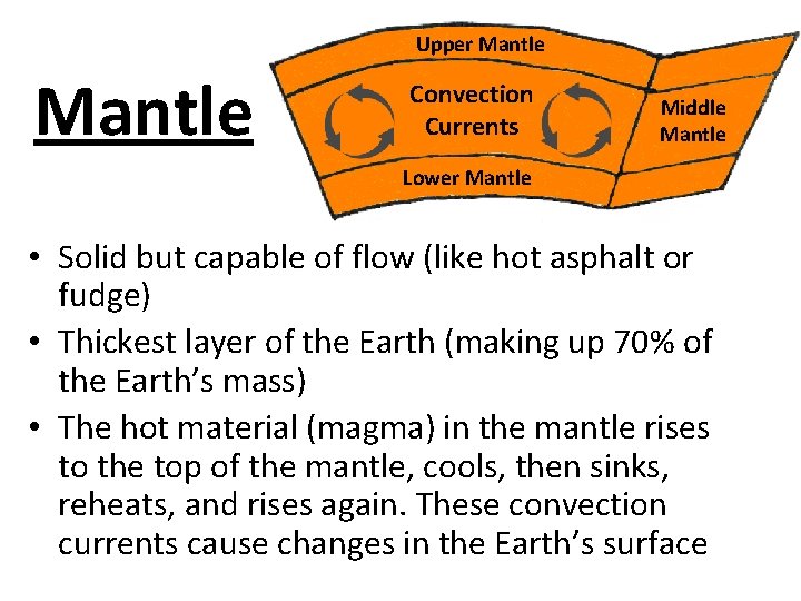 Upper Mantle Convection Currents Middle Mantle Lower Mantle • Solid but capable of flow