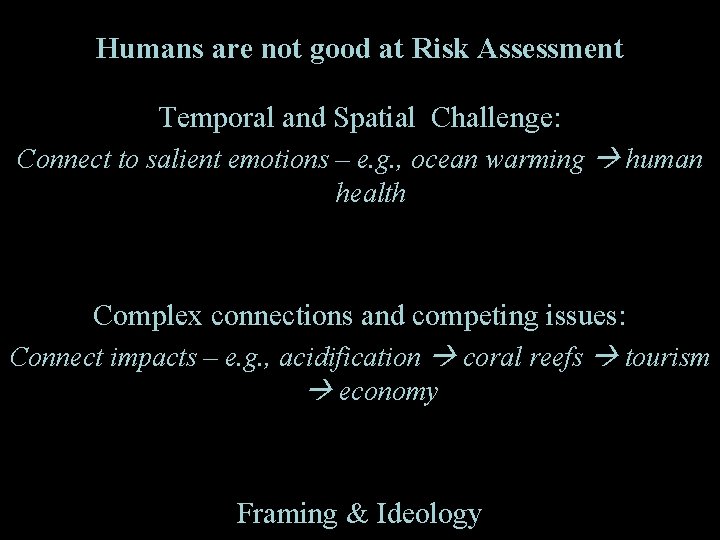 Humans are not good at Risk Assessment Temporal and Spatial Challenge: Connect to salient