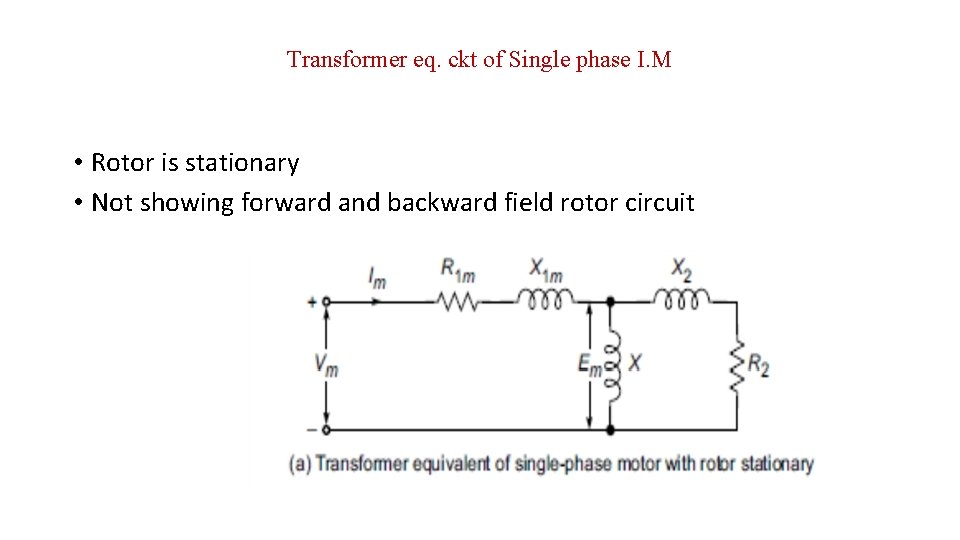 Transformer eq. ckt of Single phase I. M • Rotor is stationary • Not