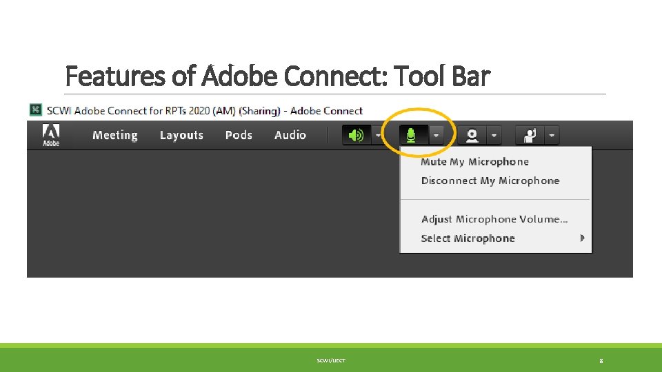 Features of Adobe Connect: Tool Bar SCWI/IJECT 8 