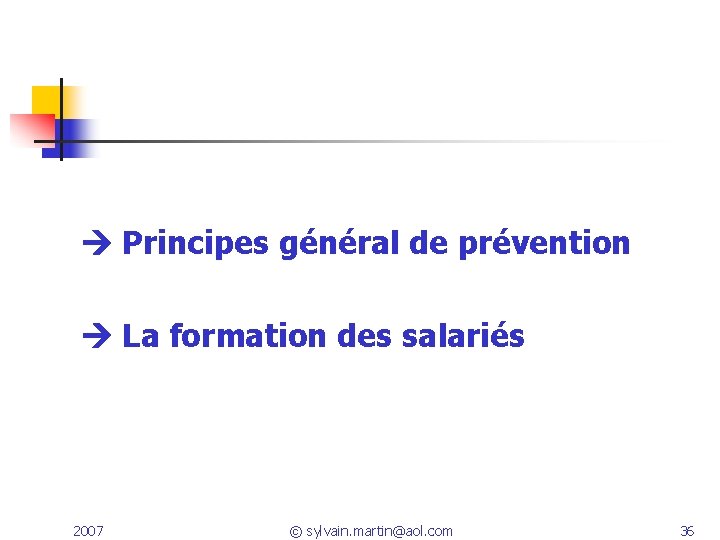 Principes général de prévention La formation des salariés 2007 © sylvain. martin@aol. com Principes général de prévention La formation des salariés 2007 © sylvain. martin@aol. com
