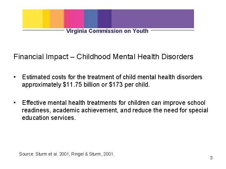 Virginia Commission on Youth Financial Impact – Childhood Mental Health Disorders • Estimated costs