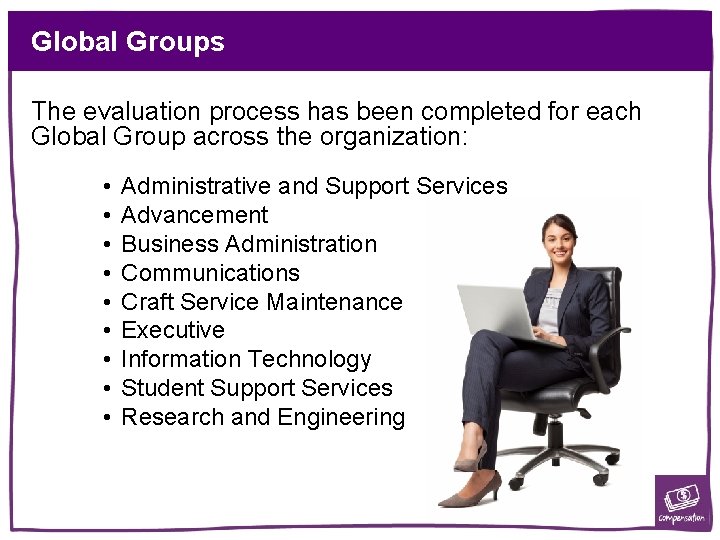 Global Groups The evaluation process has been completed for each Global Group across the