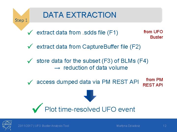 DATA EXTRACTION Step 1 ü extract data from. sdds file (F 1) ü extract