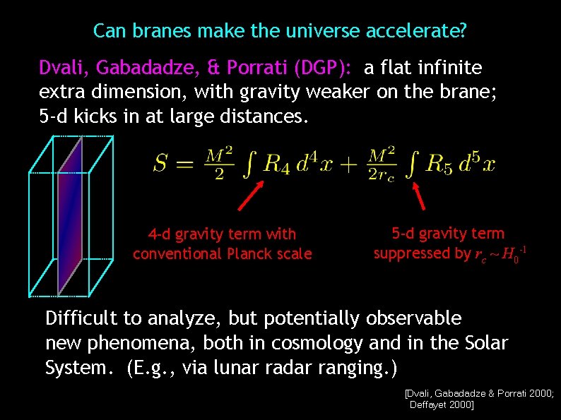 Can branes make the universe accelerate? Dvali, Gabadadze, & Porrati (DGP): a flat infinite