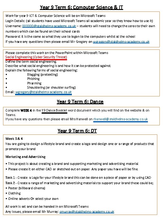 Year 9 Term 6: Computer Science & IT Work for year 9 ICT & Year 9 Term 6: Computer Science & IT Work for year 9 ICT &