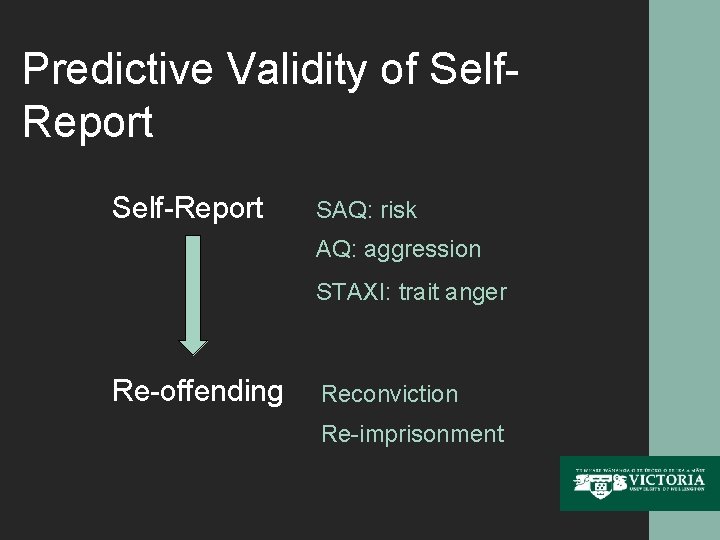 Predictive Validity of Self. Report Self-Report SAQ: risk AQ: aggression STAXI: trait anger Re-offending