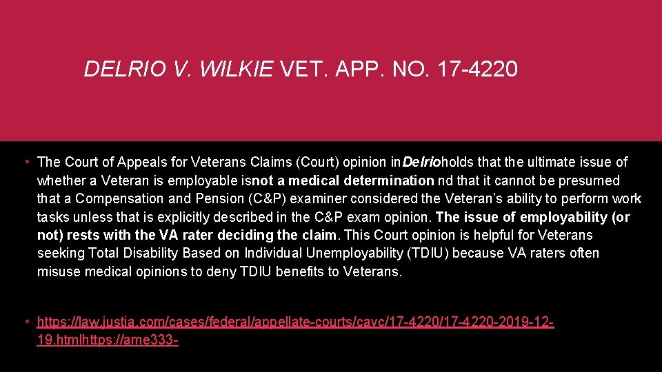 DELRIO V. WILKIE VET. APP. NO. 17 -4220 • The Court of Appeals for