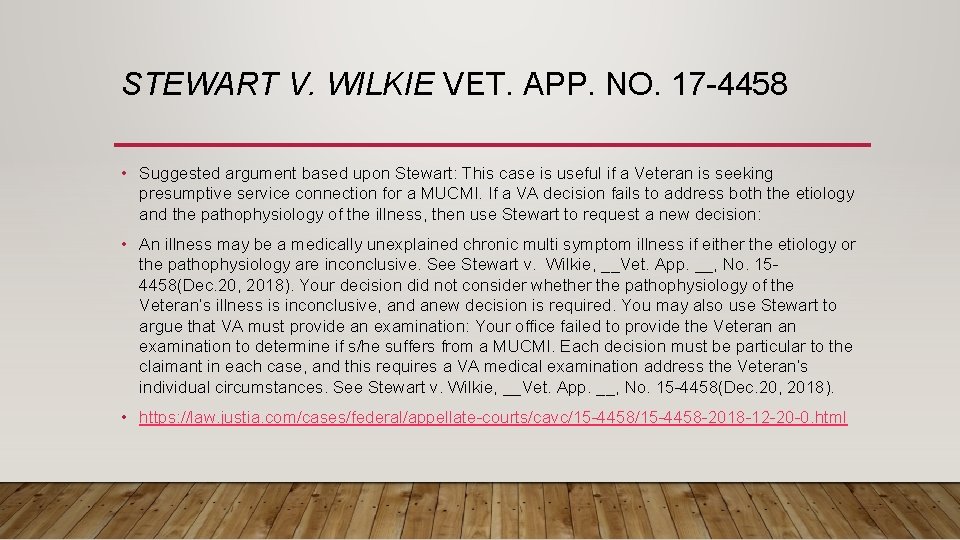 STEWART V. WILKIE VET. APP. NO. 17 -4458 • Suggested argument based upon Stewart: