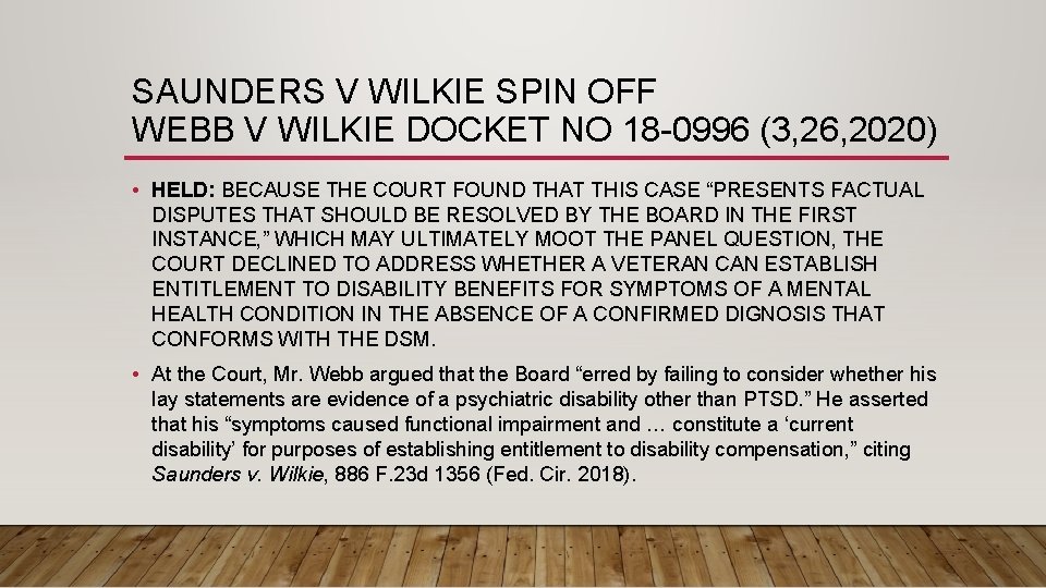 SAUNDERS V WILKIE SPIN OFF WEBB V WILKIE DOCKET NO 18 -0996 (3, 26,