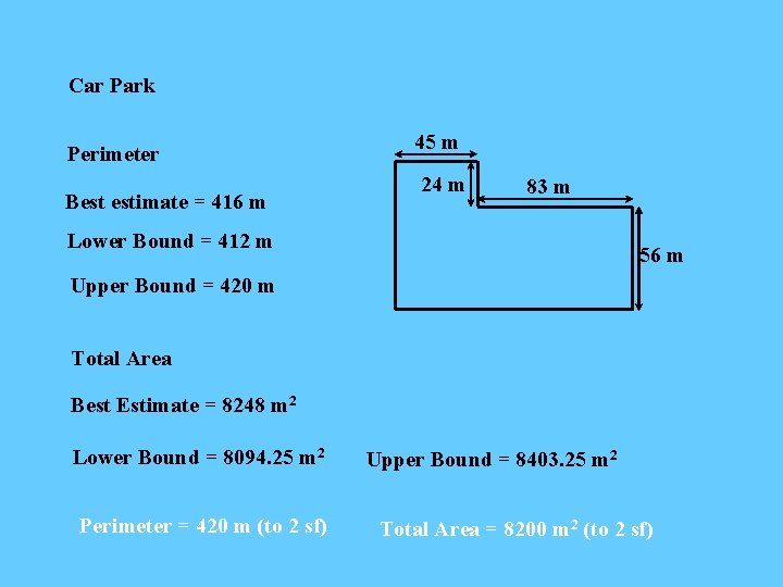 Car Park Perimeter Best estimate = 416 m 45 m 24 m 83 m