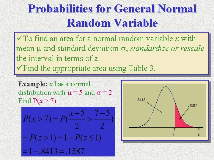Probabilities for General Normal Random Variable üTo find an area for a normal random Probabilities for General Normal Random Variable üTo find an area for a normal random