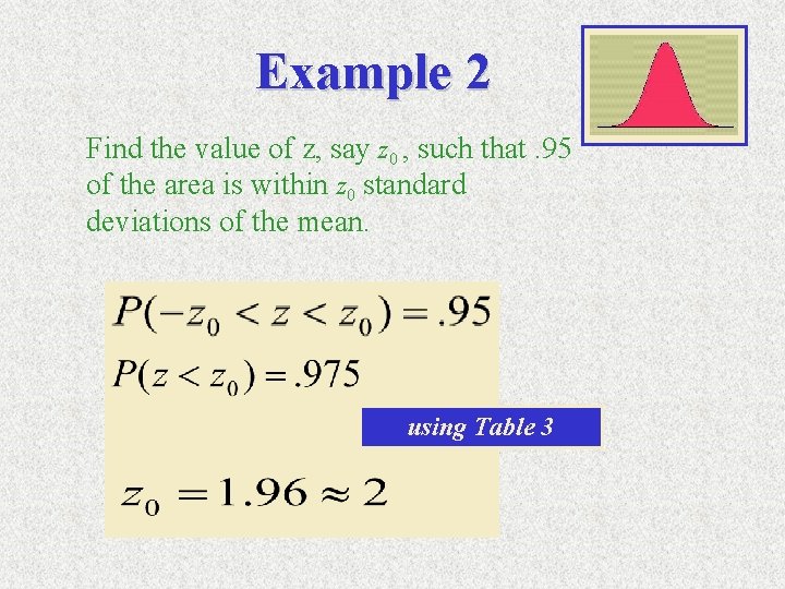 Example 2 Find the value of z, say z 0 , such that. 95 Example 2 Find the value of z, say z 0 , such that. 95