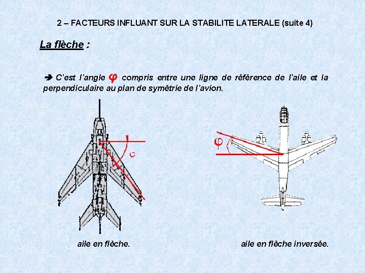 2 – FACTEURS INFLUANT SUR LA STABILITE LATERALE (suite 4) La flèche : C’est