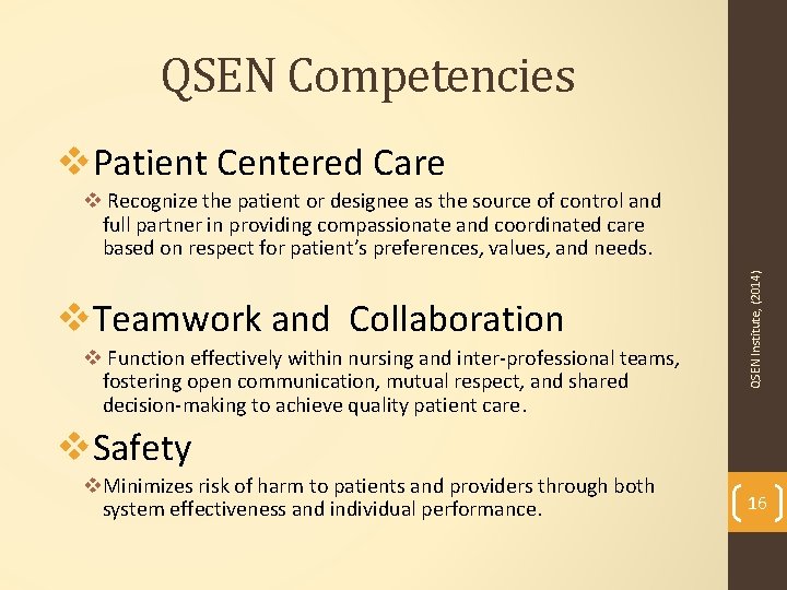 QSEN Competencies v. Patient Centered Care v. Teamwork and Collaboration v Function effectively within