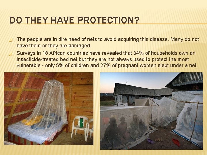 DO THEY HAVE PROTECTION? The people are in dire need of nets to avoid