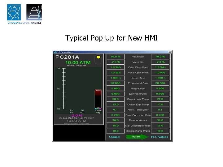 Typical Pop Up for New HMI 
