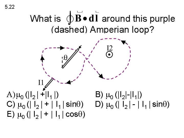 5. 22 What is around this purple (dashed) Amperian loop? A) 0 (|I 2