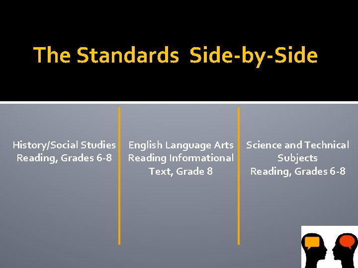 The Standards Side-by-Side History/Social Studies English Language Arts Science and Technical Reading, Grades 6
