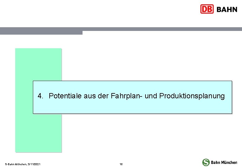 4. Potentiale aus der Fahrplan- und Produktionsplanung S-Bahn München, 3/11/2021 15 