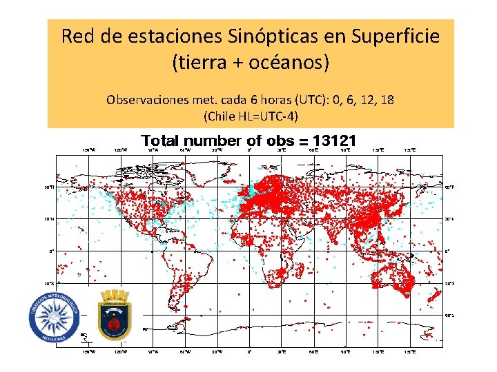 Red de estaciones Sinópticas en Superficie (tierra + océanos) Observaciones met. cada 6 horas