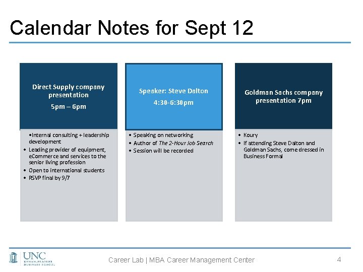 Calendar Notes for Sept 12 Direct Supply company presentation 5 pm – 6 pm