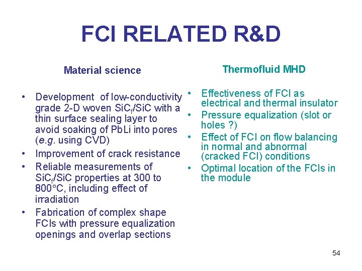 FCI RELATED R&D Material science • Development of low-conductivity • grade 2 -D woven