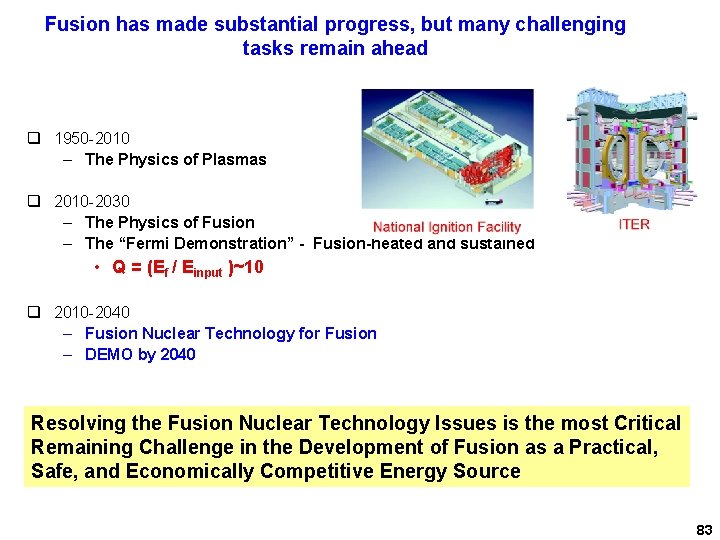 Fusion has made substantial progress, but many challenging tasks remain ahead q 1950 -2010