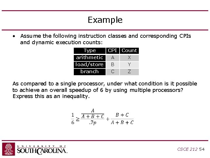 Example • Assume the following instruction classes and corresponding CPIs and dynamic execution counts: