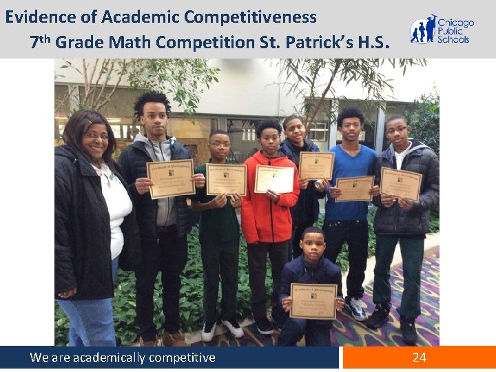 Evidence of Academic Competitiveness 7 th Grade Math Competition St. Patrick’s H. S. We