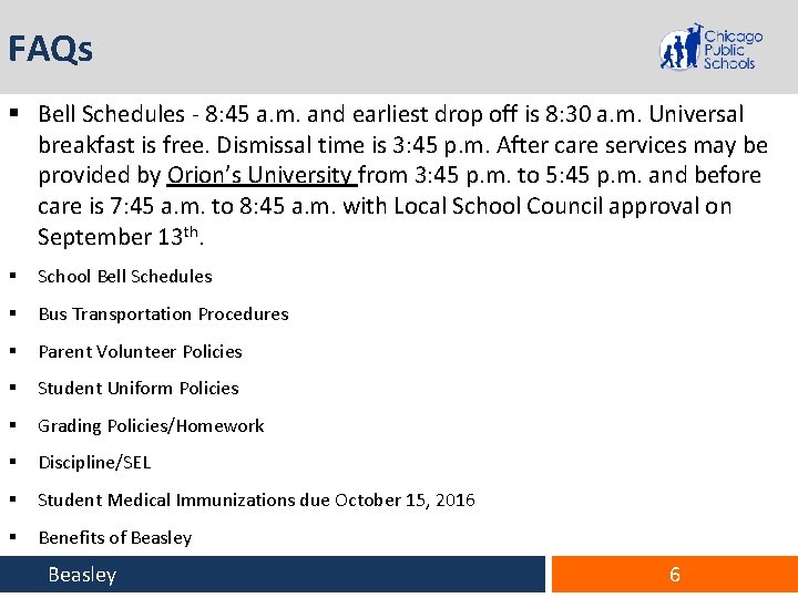 FAQs § Bell Schedules - 8: 45 a. m. and earliest drop off is