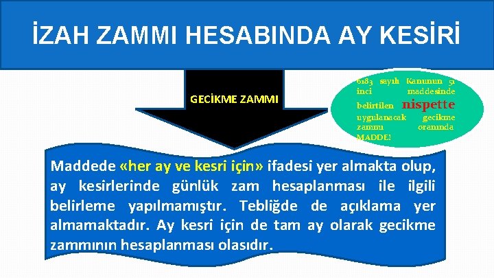 İZAH ZAMMI HESABINDA AY KESİRİ GECİKME ZAMMI 6183 sayılı Kanunun 51 inci maddesinde nispette