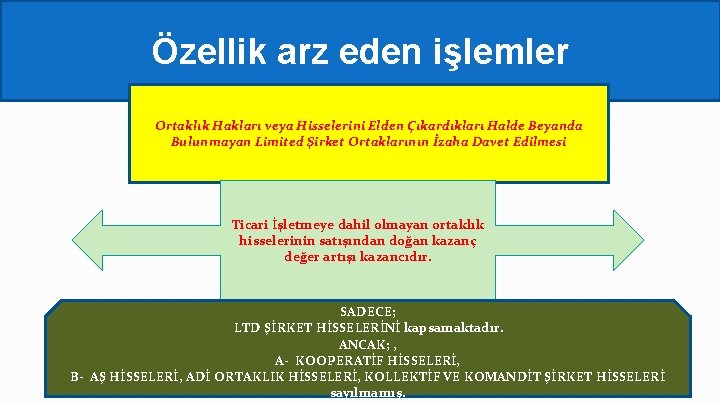 Özellik arz eden işlemler Ortaklık Hakları veya Hisselerini Elden Çıkardıkları Halde Beyanda Bulunmayan Limited