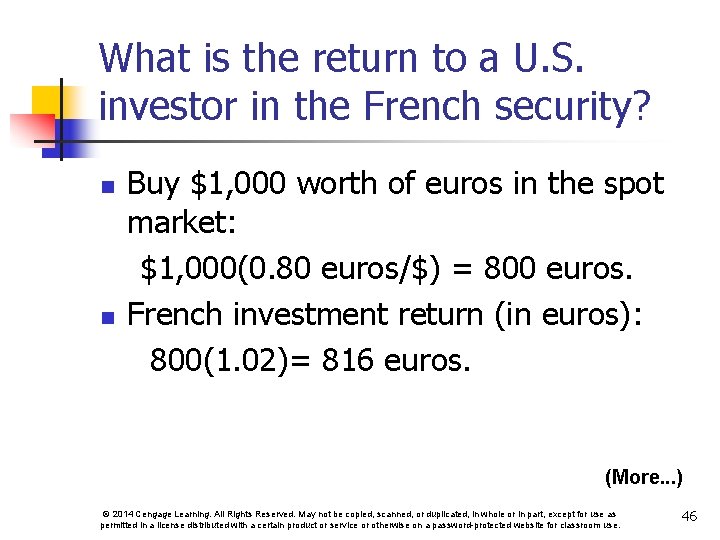What is the return to a U. S. investor in the French security? Buy